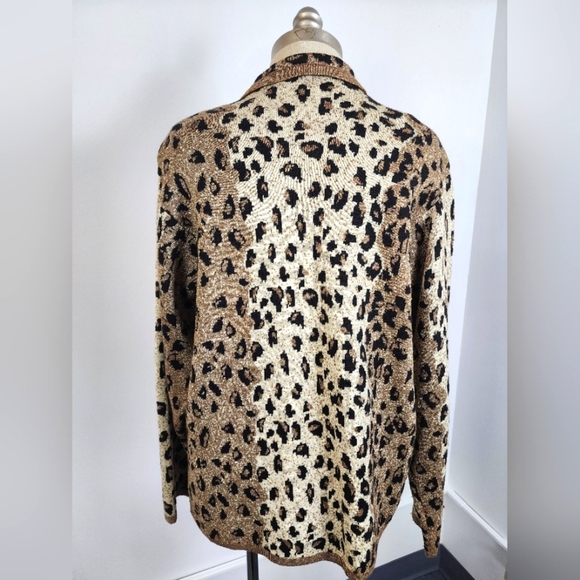 LISA Original Women's Leopard Print Zip Up Knit Jacket Shoulder Pad Cardigan, MD - Picture 3 of 16